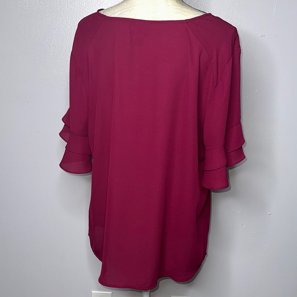 Worthington Burgundy V-Neck Ruffle Sleeve Blouse - Picture 5 of 5